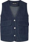 Pieces Pcfabia SL Vneck Denim Vest D2D FS Kvinde Blå Toppe Str L Denim...