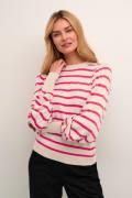 Kaffe Kamala Stripe Knit Pullover Kvinde Feather Gray Melange/red Lang...