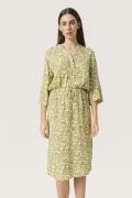 Soaked in Luxury Slzaya Dress Kvinde Green Moss Leaf Print Midi Kjoler...