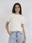 Neo Noir Sidra Stitch Solid Knit Blouse Kvinde Off White Kortærmet Str...