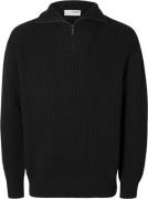 Selected Homme Slhdry LS Knit Relaxed Half ZIP Mand Sort Turtlenecks S...