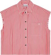 Ganni Stripe Cotton Tie Collar Shirt Kvinde Barbados Cherry Kortærmede...