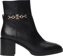 Tommy Hilfiger TH Chain Leather MID Heel Bootie Kvinde Black Støvlette...