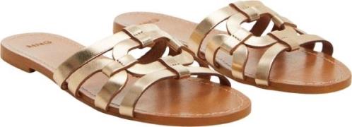 MANGO Leather Straps Sandals Kvinde Gold Flade Sandaler Str 40 - Læder...