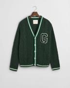 Gant Seasonal G Cable Vneck Cardigan Mand Tartan Green Cardigans Str L...