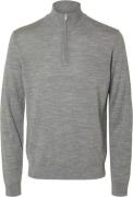 Selected Homme Slhtray LS Knit Merino Half ZIP NOO Mand Grå Turtleneck...