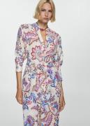 MANGO Floral Print Dress With bow Kvinde Light Beige Midi Kjoler Str L...