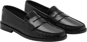 MANGO Leather Moccasin Kvinde Black Snøresko Str 35 - Læder hos Magasi...