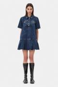 Ganni Crinkled Future Denim Mini Dress Kvinde Mid Blue Stone Korte Kjo...