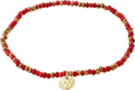 Pilgrim Indie Bracelet red, Goldplated one size - Perlearmbånd Lycra h...