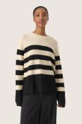 Soaked in Luxury Slselta Striped Pullover Kvinde Sandshell W Black Str...