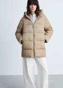 MANGO Hood Quilted Coat Kvinde Light Beige Overgangsjakker Str XL - ho...