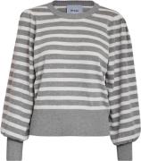 Minus Msliva Long Sleeve Pullover Kvinde Light Grey Striped Sweaters S...