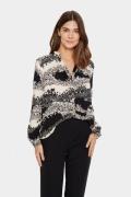 Saint Tropez Edasz Blouse Kvinde Black Wavy Flowers Langærmede Bluser ...