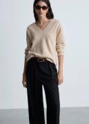 MANGO Oversized Vneck Sweater Kvinde Light Beige Sweaters Str L - hos ...