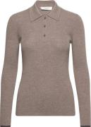 Rosemunde Long Sleeve Knit Polo Kvinde Brown Grey Mel Langærmede Bluse...