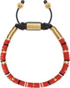 Nialaya Men's Beaded Bracelet With Red, White and Gold Plated Disc Bea...