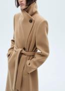 MANGO Belted Manteco Wool Coat Kvinde Medium Brown Overgangsjakker Str...