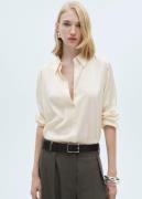 MANGO Satin Finish Flowy Shirt Kvinde Natural White Langærmede Skjorte...