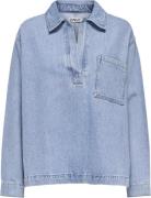 ONLY Onlbirdie L/S Polo Denim Shirt AZG Kvinde Light Blue Denim Langær...