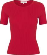 A-VIEW Rib Knit Short Sleeve top Kvinde Red Kortærmet Strik Str XS - h...