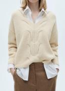 MANGO Vneck Braided Sweater Kvinde Light Beige Sweaters Str S - hos Ma...