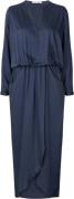 Rabens Saloner Solid Wrap Over Dress L/S Kvinde Navy Blue Maxi Kjoler ...