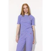 HUNKØN Indie Tshirt Kvinde Purple Striped Kortærmede T-shirts Str L - ...