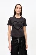 Ganni Heavy Cotton Heart Small Tshirt Kvinde Phantom Kortærmede T-shir...