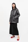 Ganni Shiny Quilt Midi Jacket Kvinde Phantom Overgangsjakker Str S/M -...