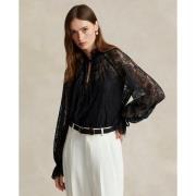 Polo Ralph Lauren Sheer Blousonsleeve Lace Top Kvinde Sort Langærmede ...