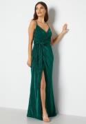 Goddiva Glitter Wrap Front Maxi Dress Emerald L (UK14)