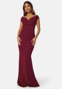 Goddiva Bardot Pleat Maxi Dress Wine L (UK14)