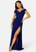 Goddiva Bardot Pleat Maxi Split Dress Royal Blue XXL (UK18)