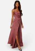 Bubbleroom Occasion Waterfall High Slit Satin Gown Dark old rose 34