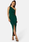 John Zack One Shoulder Rouch Dress Forest Green L (UK14)