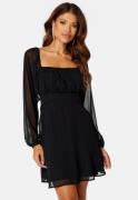 BUBBLEROOM Square Neck L/S Georgette Dress Black 46