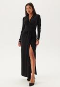 John Zack Deep V Wrap Front Maxi Dress Black XS (UK8)