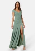 Goddiva Bardot Pleat Maxi Split Dress Dark Sage XXL (UK18)