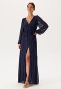 Goddiva Long Sleeve Chiffon Dress Navy XXS (UK6)