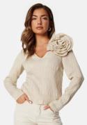 VILA Viflowery Short L/S V-Neck Top Cement 44