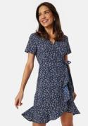 BUBBLEROOM Flounce Short Wrap Dress Dark blue/Patterned M