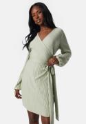 BUBBLEROOM Pleated Wrap Short Dress Dusty green XS