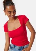 BUBBLEROOM Square Neck Short Sleeve Top Red L
