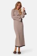 BUBBLEROOM Round Neck Rib Knitted Maxi Dress  Beige L