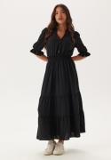 Happy Holly Frill Neck Tiered Maxi Dress Black 52/54