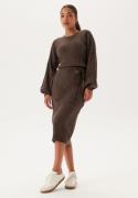 BUBBLEROOM Round Neck Rib Knitted Midi Dress  Brown 4XL