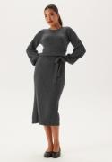 BUBBLEROOM Round Neck Rib Knitted Midi Dress  Dark grey melange S