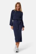 BUBBLEROOM Round Neck Rib Knitted Midi Dress  Navy M