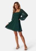 BUBBLEROOM Square Neck L/S Georgette Dress Dark green 44